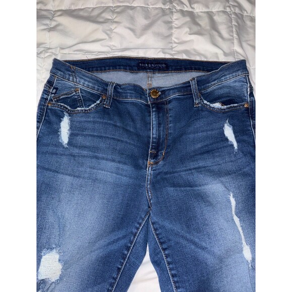 Rock & Republic Berlin Jeans 16M Dark Wash Gold Detail Distressed Straight Leg - Picture 4 of 14